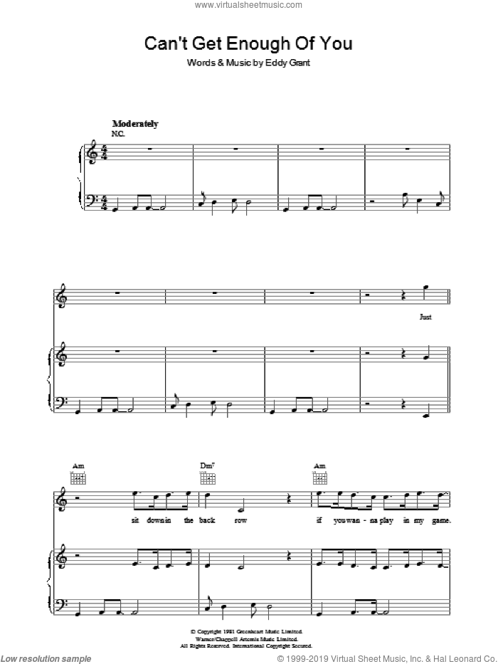 Can't Get Enough Of You sheet music for voice, piano or guitar by Eddy Grant, intermediate skill level