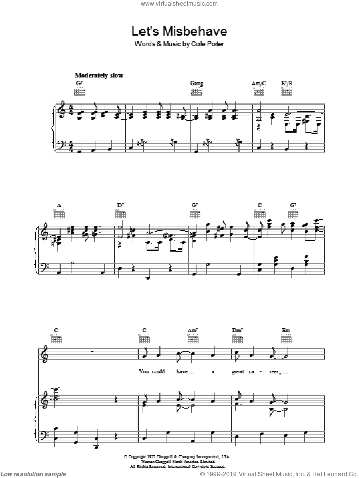 Let's Misbehave sheet music for voice, piano or guitar by Cole Porter, intermediate skill level