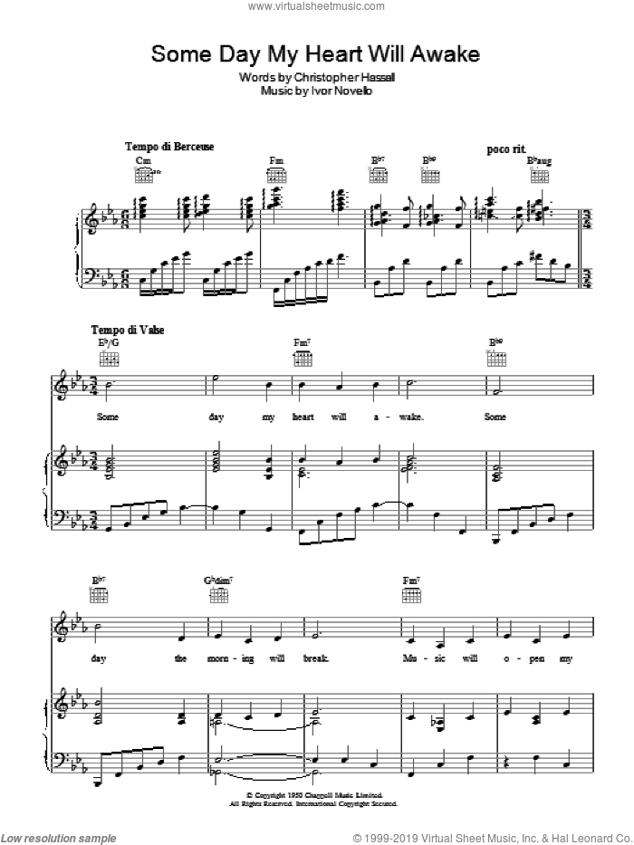 Someday My Heart Will Awake sheet music for voice, piano or guitar by Ivor Novello and Christopher Hassall, intermediate skill level