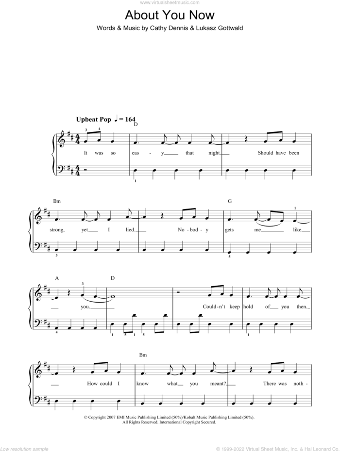 About You Now sheet music for piano solo by Sugababes, Cathy Dennis and Lukasz Gottwald, easy skill level