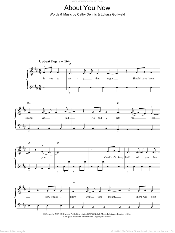 About You Now sheet music for piano solo by Sugababes, Cathy Dennis and Lukasz Gottwald, easy skill level