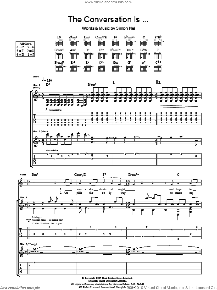 The Conversation Is... sheet music for guitar (tablature) by Biffy Clyro and Simon Neil, intermediate skill level