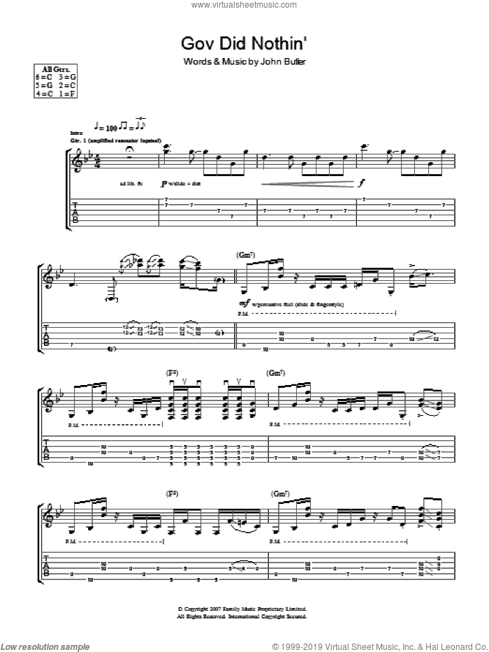 Gov Did Nothin' sheet music for guitar (tablature) by John Butler, intermediate skill level