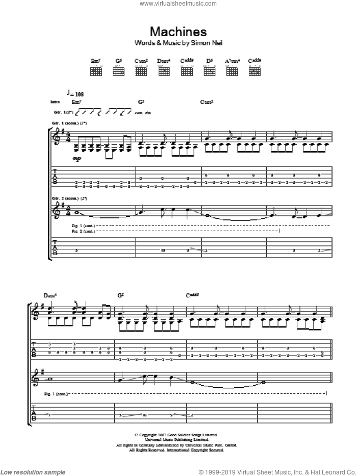 Machines sheet music for guitar (tablature) by Biffy Clyro and Simon Neil, intermediate skill level