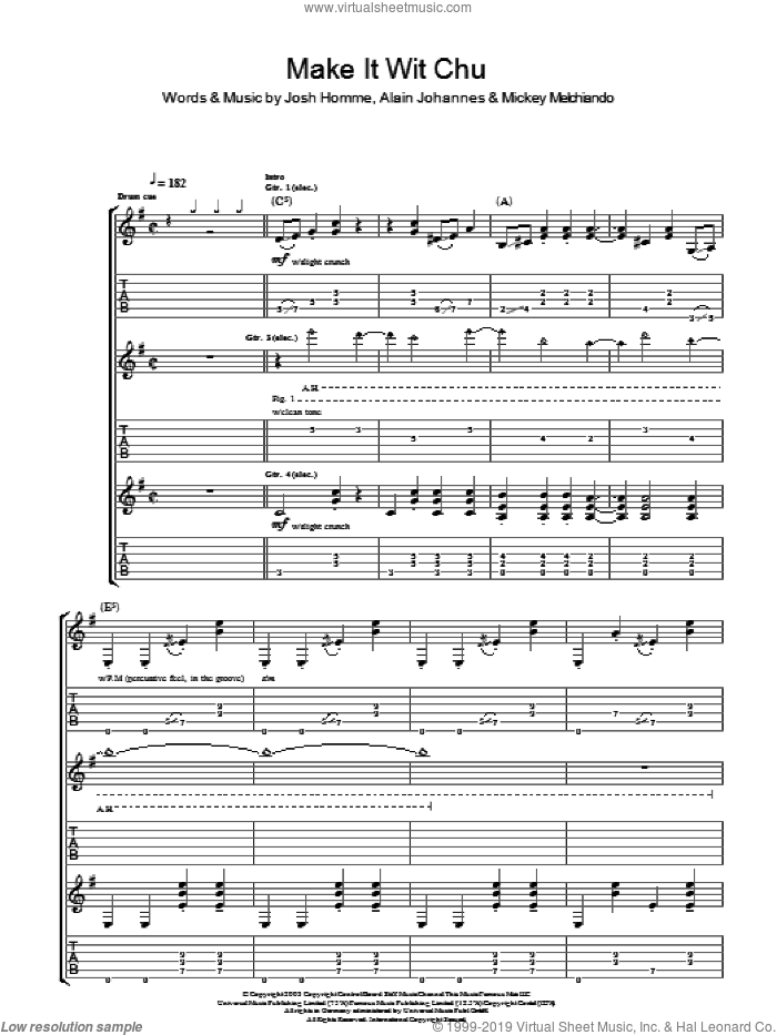 Make It Wit Chu sheet music for guitar (tablature) by Queens Of The Stone Age, Alain Johannes, Josh Homme and Mickey Melchiondo, intermediate skill level