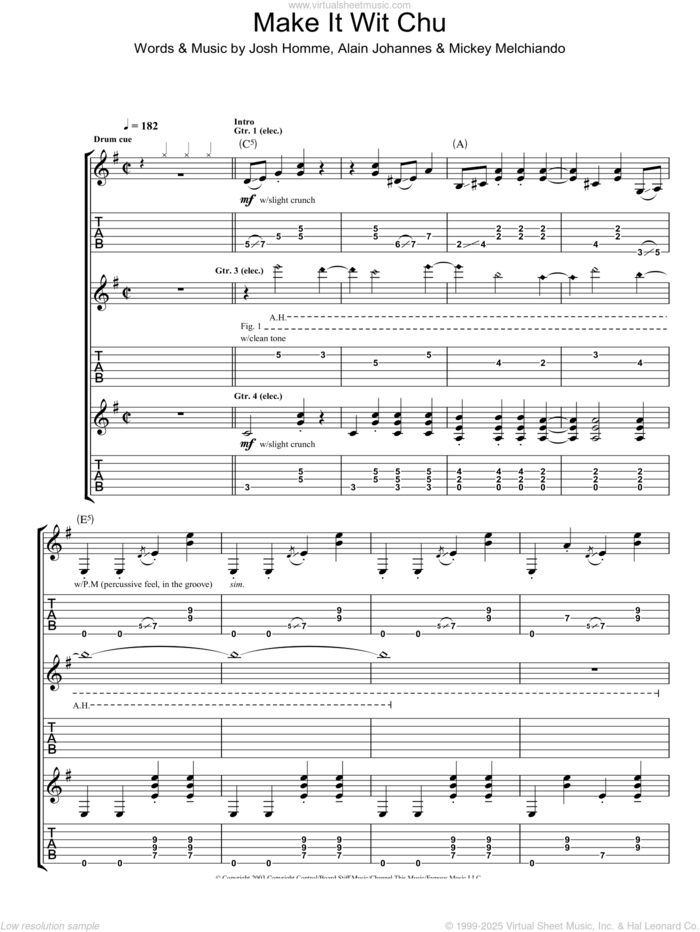 Make It Wit Chu sheet music for guitar (tablature) by Queens Of The Stone Age, Alain Johannes, Josh Homme and Mickey Melchiondo, intermediate skill level