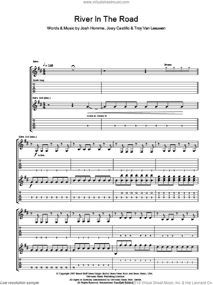 River In The Road sheet music for guitar (tablature) by Queens Of The Stone Age, Joey Castillo, Josh Homme and Troy Van Leeuwen, intermediate skill level