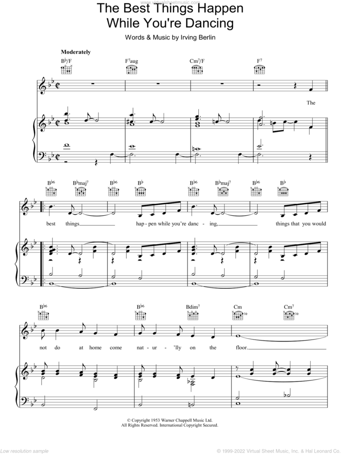 The Best Things Happen While You're Dancing sheet music for voice, piano or guitar by Irving Berlin, intermediate skill level