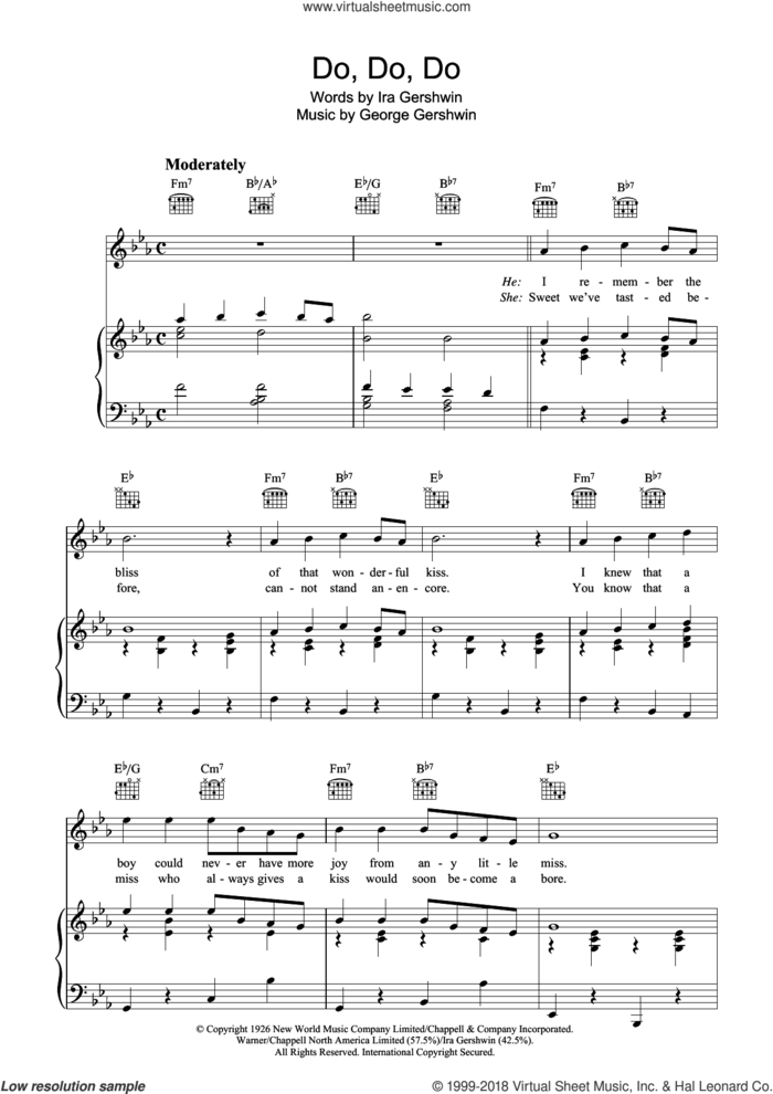Do Do Do sheet music for voice, piano or guitar by George Gershwin and Ira Gershwin, intermediate skill level