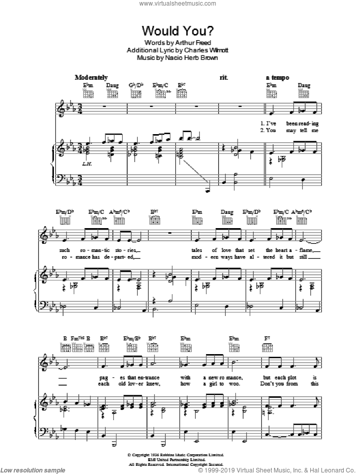 Would You? sheet music for voice, piano or guitar by Arthur Freed and Nacio Herb Brown, intermediate skill level