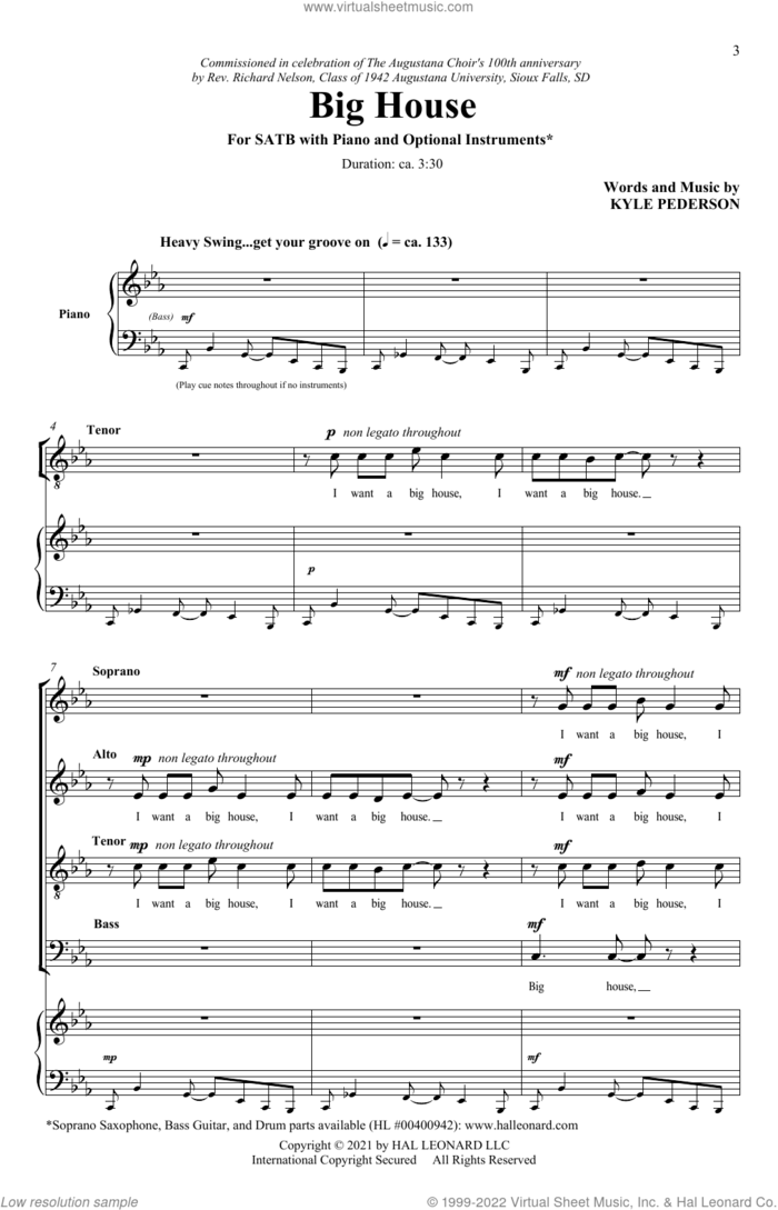 Big House sheet music for choir (SATB: soprano, alto, tenor, bass) by Kyle Pederson, intermediate skill level