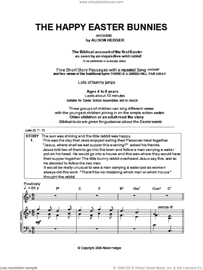 The Happy Easter Bunnies sheet music for voice, piano or guitar by Alison Hedger, intermediate skill level