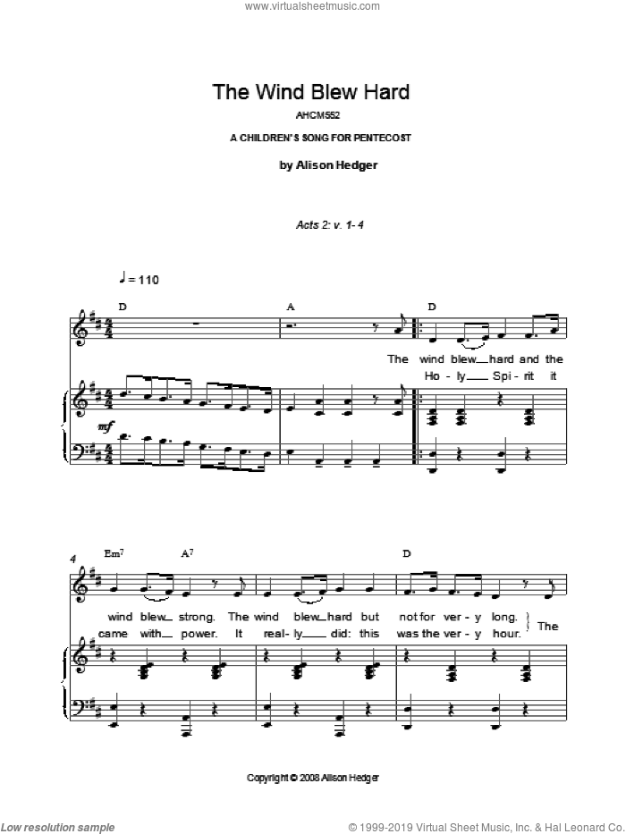 The Wind Blew Hard sheet music for voice, piano or guitar by Alison Hedger, intermediate skill level