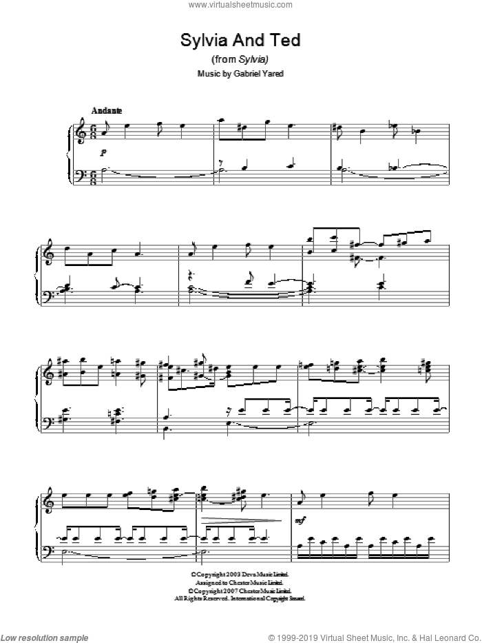 Sylvia and Ted (from Sylvia) sheet music for piano solo by Gabriel Yared, intermediate skill level