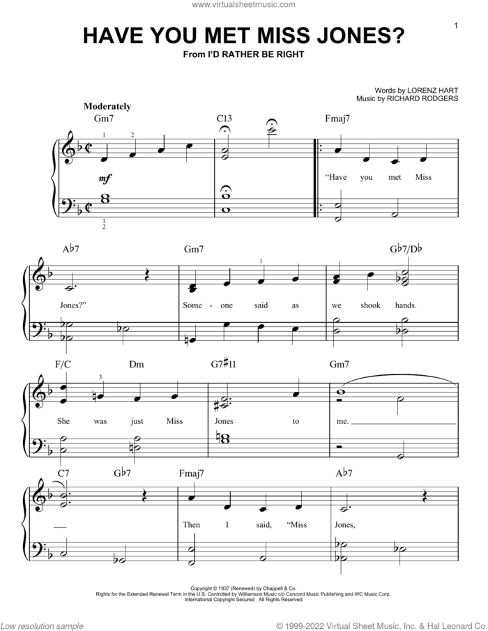 Have You Met Miss Jones? sheet music for piano solo by Rodgers & Hart, Lorenz Hart and Richard Rodgers, beginner skill level