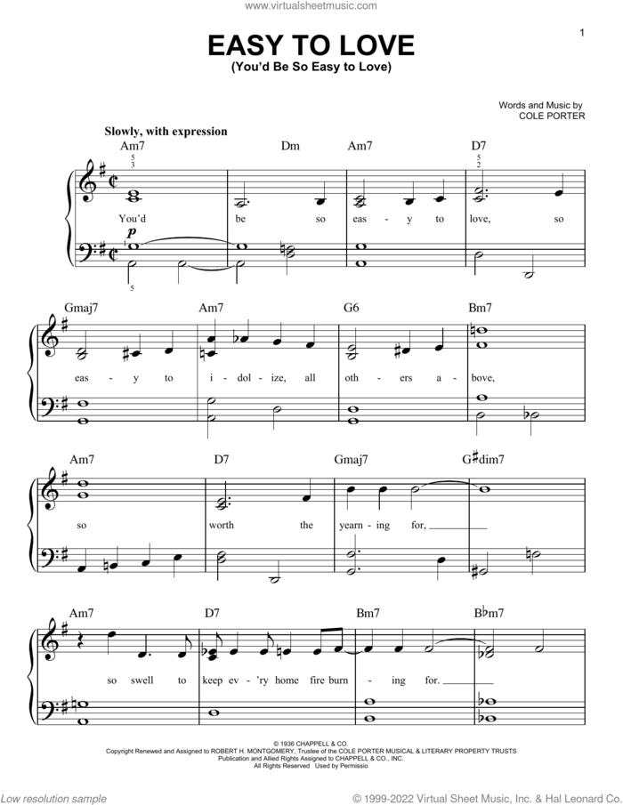 Easy To Love (You'd Be So Easy To Love) sheet music for piano solo by Cole Porter, beginner skill level