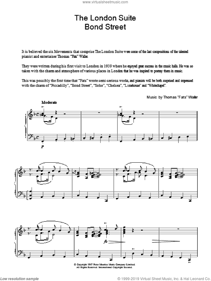 Bond Street (from The London Suite) sheet music for piano solo by Thomas Waller, intermediate skill level