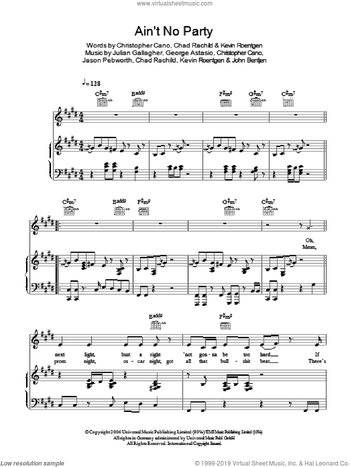 Ain't No Party sheet music for voice, piano or guitar by Orson, Chad Rachild, Christopher Cano, George Astasio, Jason Pebworth, John Bentjen, Julian Gallagher and Kevin Roentgen, intermediate skill level