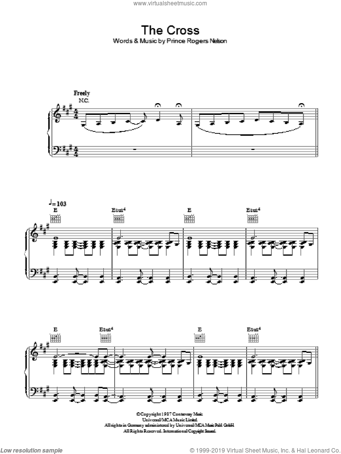The Cross sheet music for voice, piano or guitar by Prince and Prince Rogers Nelson, intermediate skill level