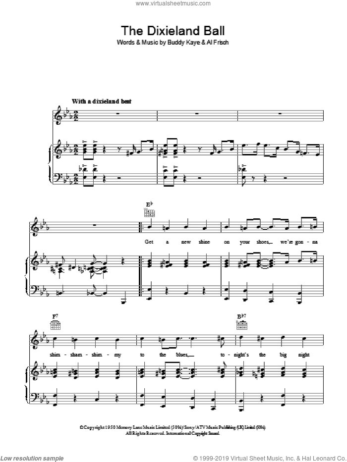 The Dixieland Ball sheet music for voice, piano or guitar by Buddy Kaye and Al Frisch, intermediate skill level