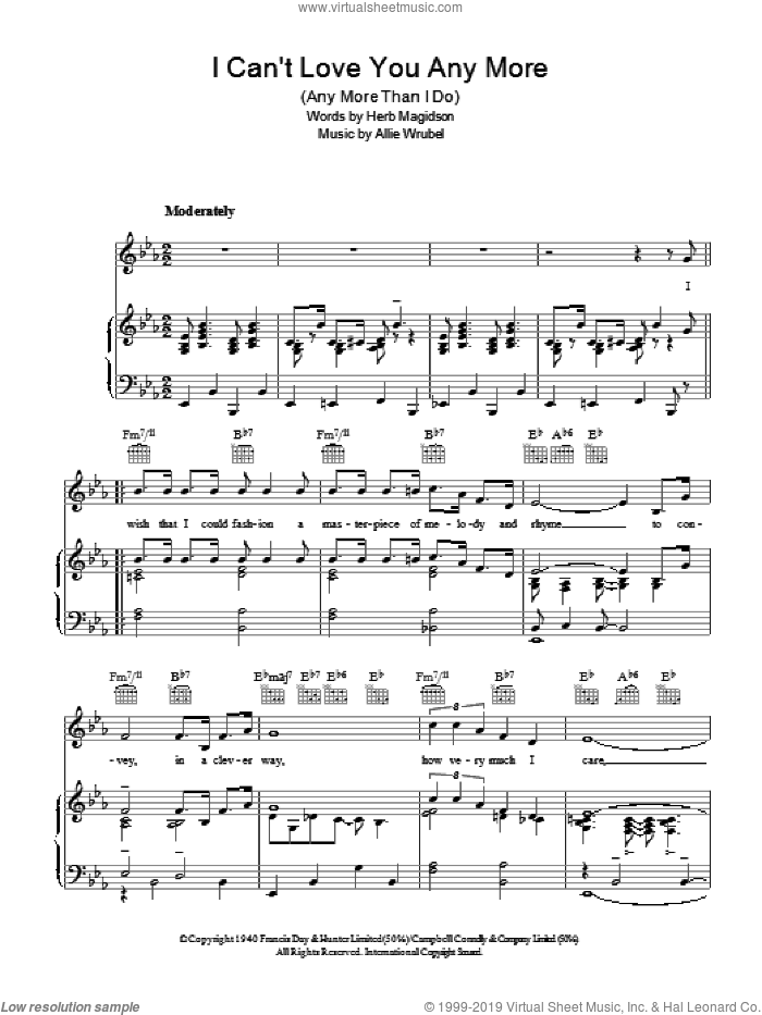 I Can't Love You Any More (Any More Than I Do) sheet music for voice, piano or guitar by Allie Wrubel and Herb Magidson, intermediate skill level
