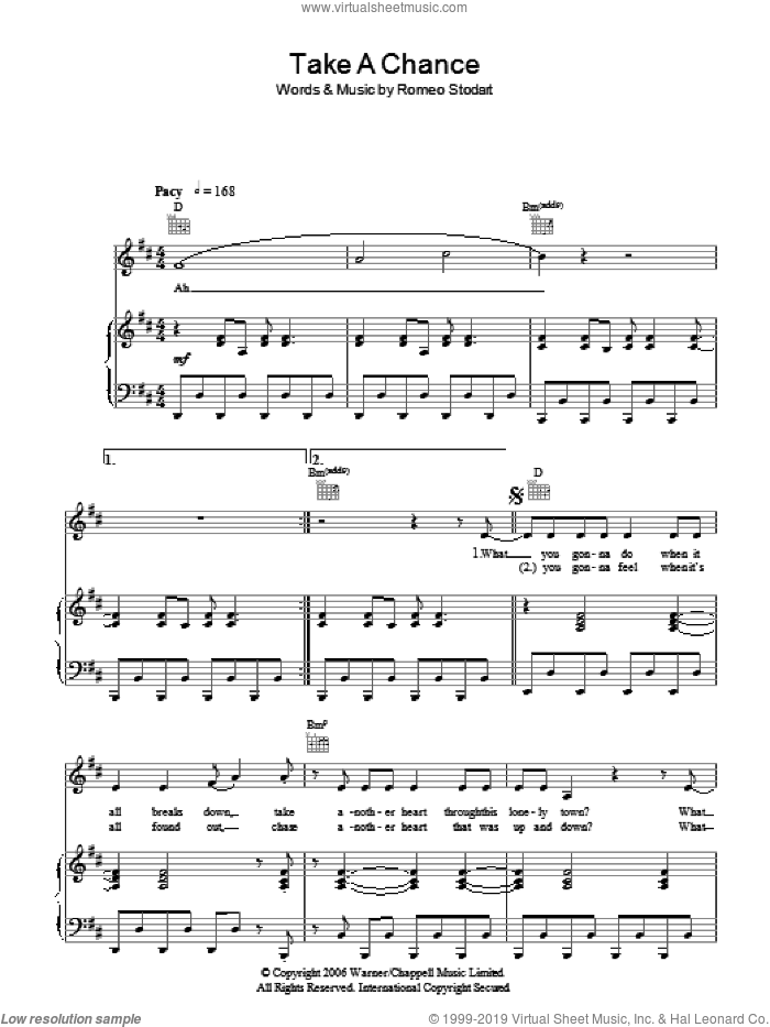 Take A Chance sheet music for voice, piano or guitar by The Magic Numbers and Romeo Stodart, intermediate skill level