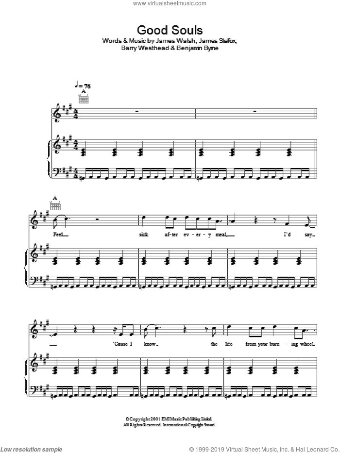 Good Souls sheet music for voice, piano or guitar by Starsailor, Barry Westhead, Benjamin Byrne, James Stelfox and James Walsh, intermediate skill level
