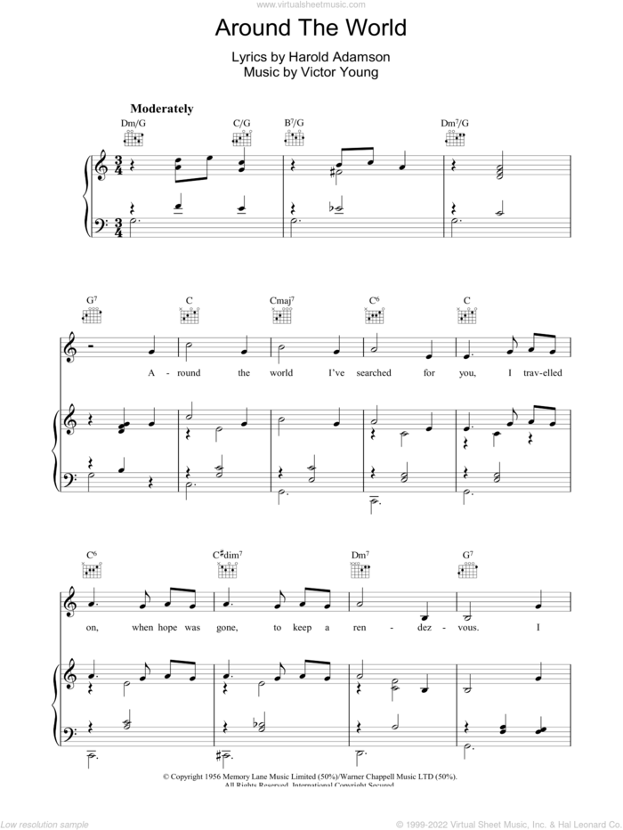 Around The World sheet music for voice, piano or guitar by Victor Young and Harold Adamson, intermediate skill level