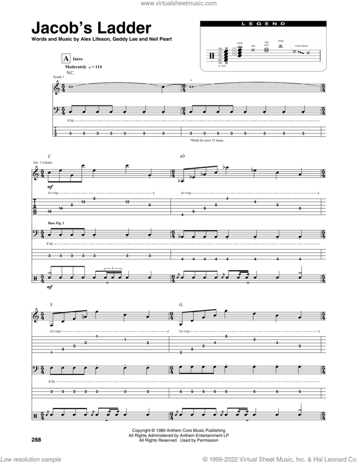 Jacob's Ladder sheet music for chamber ensemble (Transcribed Score) by Rush, Alex Lifeson, Geddy Lee and Neil Peart, intermediate skill level