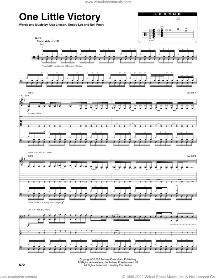 One Little Victory sheet music for chamber ensemble (Transcribed Score) by Rush, Alex Lifeson, Geddy Lee and Neil Peart, intermediate skill level