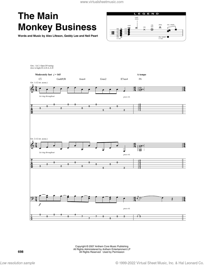 The Main Monkey Business sheet music for chamber ensemble (Transcribed Score) by Rush, Alex Lifeson, Geddy Lee and Neil Peart, intermediate skill level