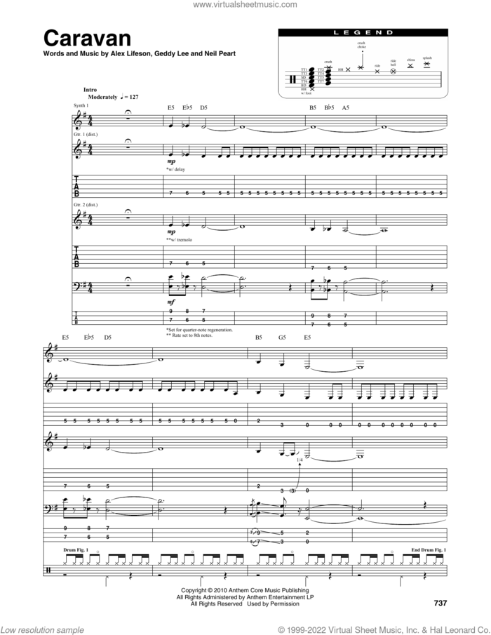 Caravan sheet music for chamber ensemble (Transcribed Score) by Rush, Alex Lifeson, Geddy Lee and Neil Peart, intermediate skill level
