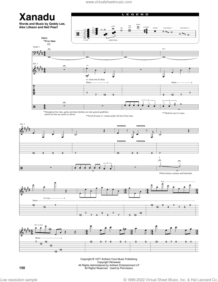Xanadu sheet music for chamber ensemble (Transcribed Score) by Rush, Alex Lifeson, Geddy Lee and Neil Peart, intermediate skill level