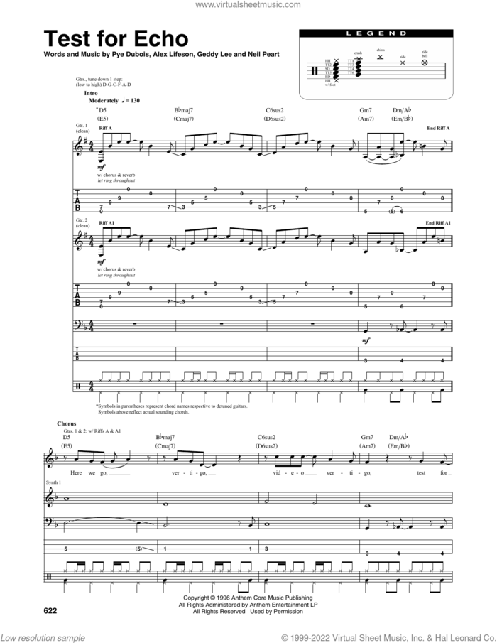 Test For Echo sheet music for chamber ensemble (Transcribed Score) by Rush, Alex Lifeson, Geddy Lee, Neil Peart and Pye Dubois, intermediate skill level