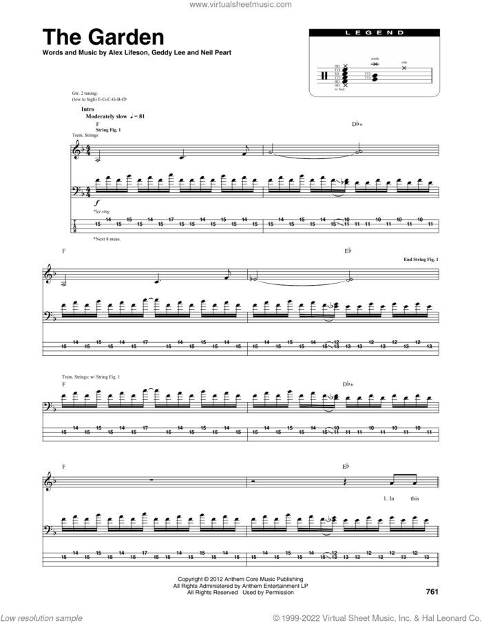 The Garden sheet music for chamber ensemble (Transcribed Score) by Rush, Alex Lifeson, Geddy Lee and Neil Peart, intermediate skill level