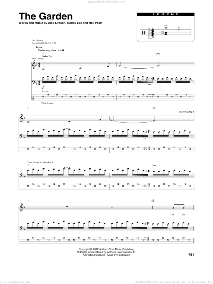 The Garden sheet music for chamber ensemble (Transcribed Score) by Rush, Alex Lifeson, Geddy Lee and Neil Peart, intermediate skill level