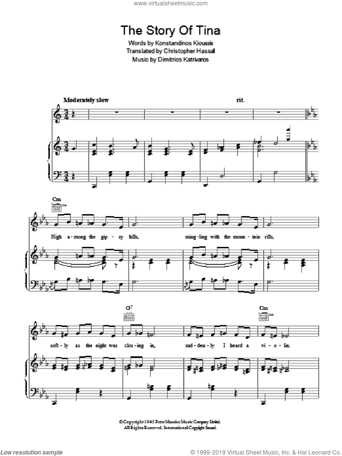The Story Of Tina sheet music for voice, piano or guitar by Dimitrios Katrivanos, Christopher Hassall and Konstandinos Kioussis, intermediate skill level