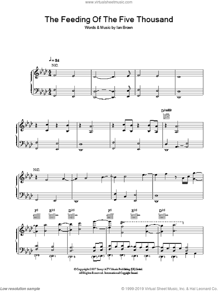 The Feeding Of The Five Thousand sheet music for voice, piano or guitar by Ian Brown, intermediate skill level