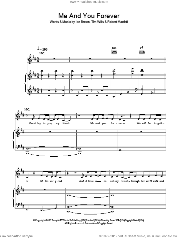 Me And You Forever sheet music for voice, piano or guitar by Ian Brown, Robert Maxfield and Tim Wills, intermediate skill level