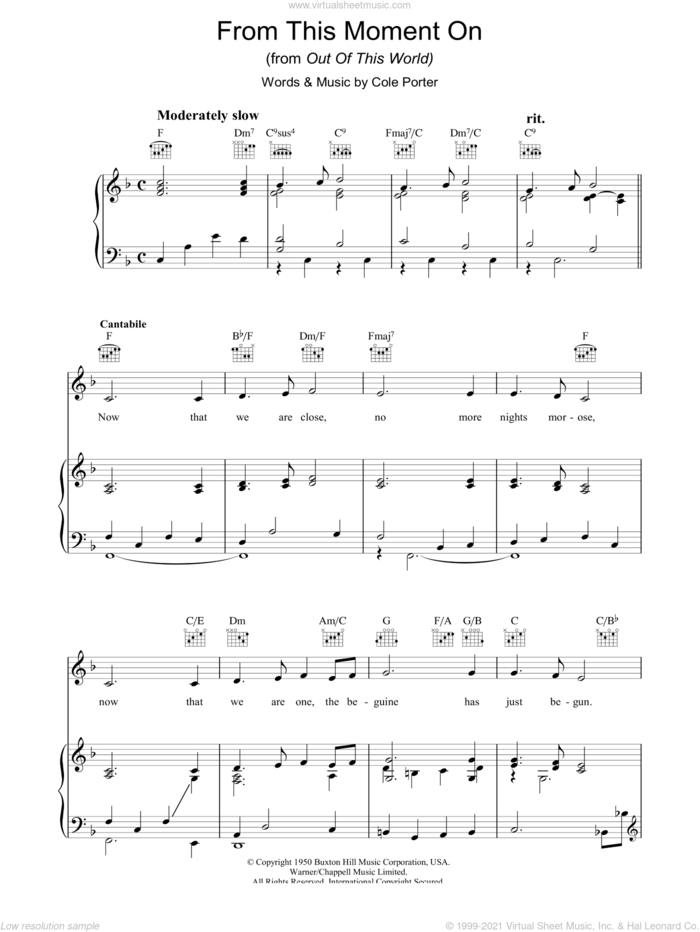 From This Moment On (from Kiss Me, Kate) sheet music for voice, piano or guitar by Cole Porter, intermediate skill level