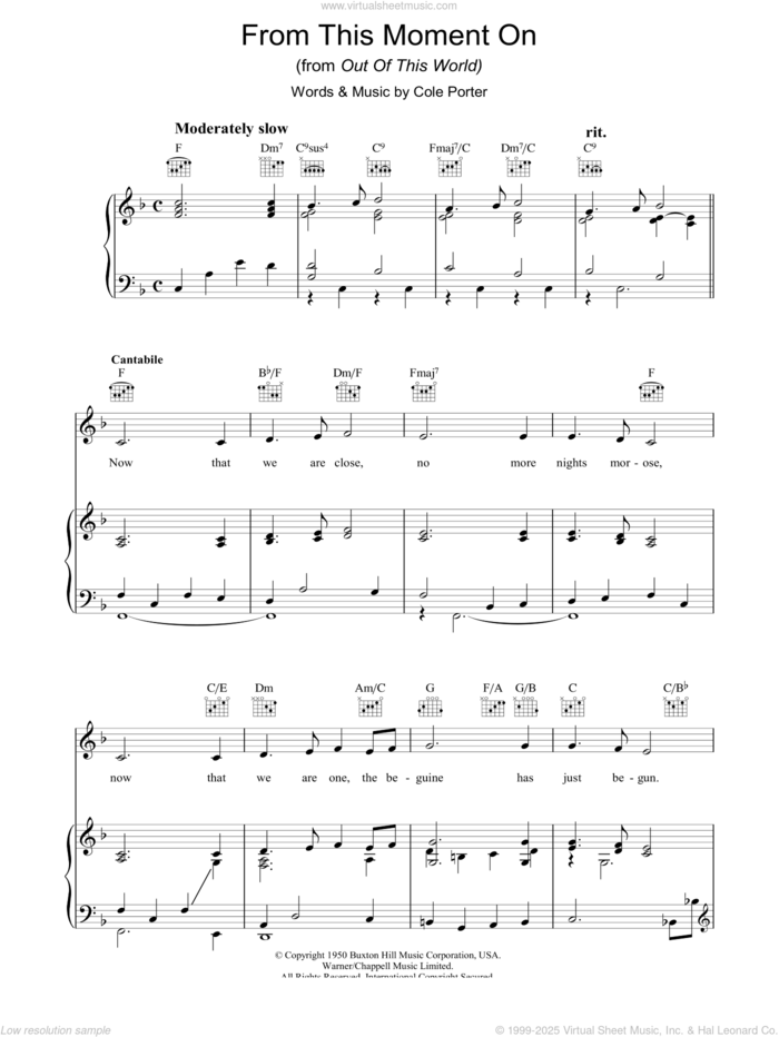 From This Moment On (from Kiss Me, Kate) sheet music for voice, piano or guitar by Cole Porter, intermediate skill level