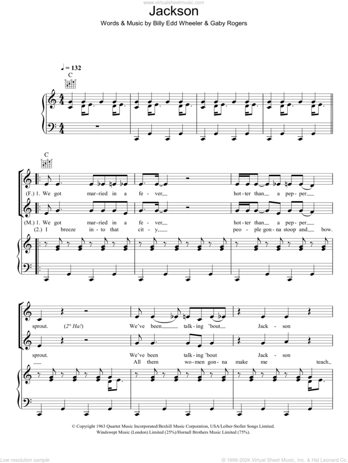 Jackson sheet music for voice, piano or guitar by Johnny Cash & June Carter, Johnny Cash, June Carter, Billy Edd Wheeler and Gaby Rogers, intermediate skill level
