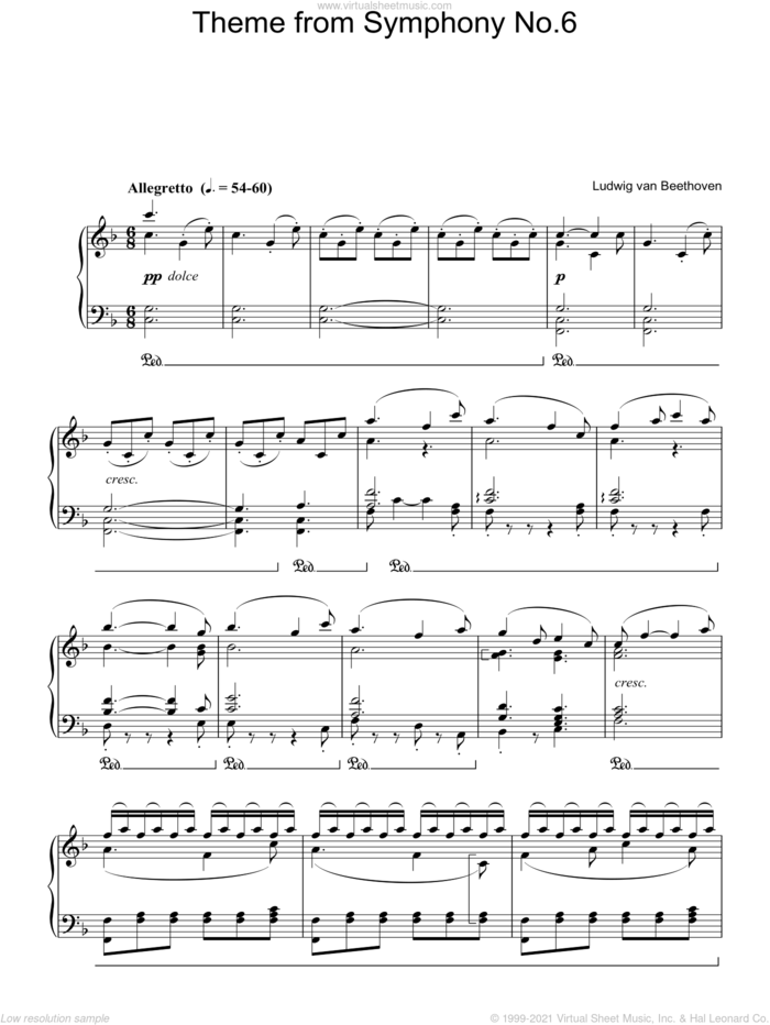 Symphony No.6 (Pastoral), 5th Movement sheet music for piano solo by Ludwig van Beethoven, classical score, intermediate skill level