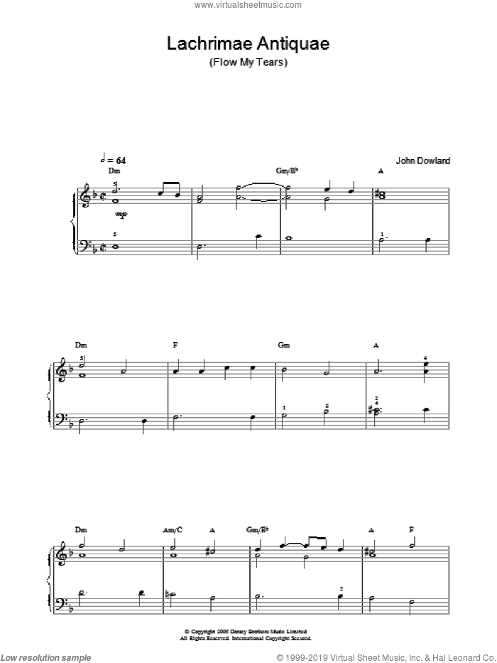 Lachrimae Antiquae (Flow My Tears), (easy) (Flow My Tears) sheet music for piano solo by John Dowland, easy skill level