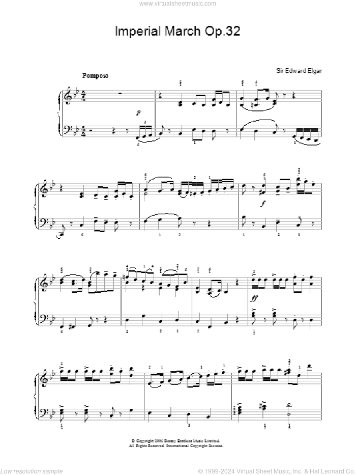 Imperial March Op. 32, (easy) sheet music for piano solo by Edward Elgar, classical score, easy skill level