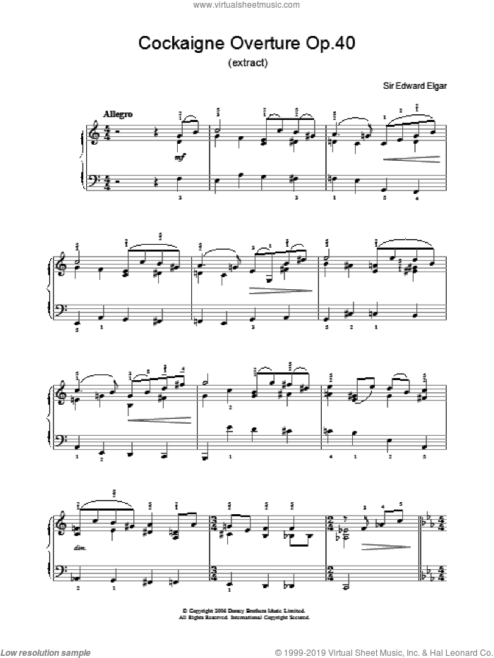 Cockaigne Overture Op.40 sheet music for piano solo by Edward Elgar, classical score, easy skill level