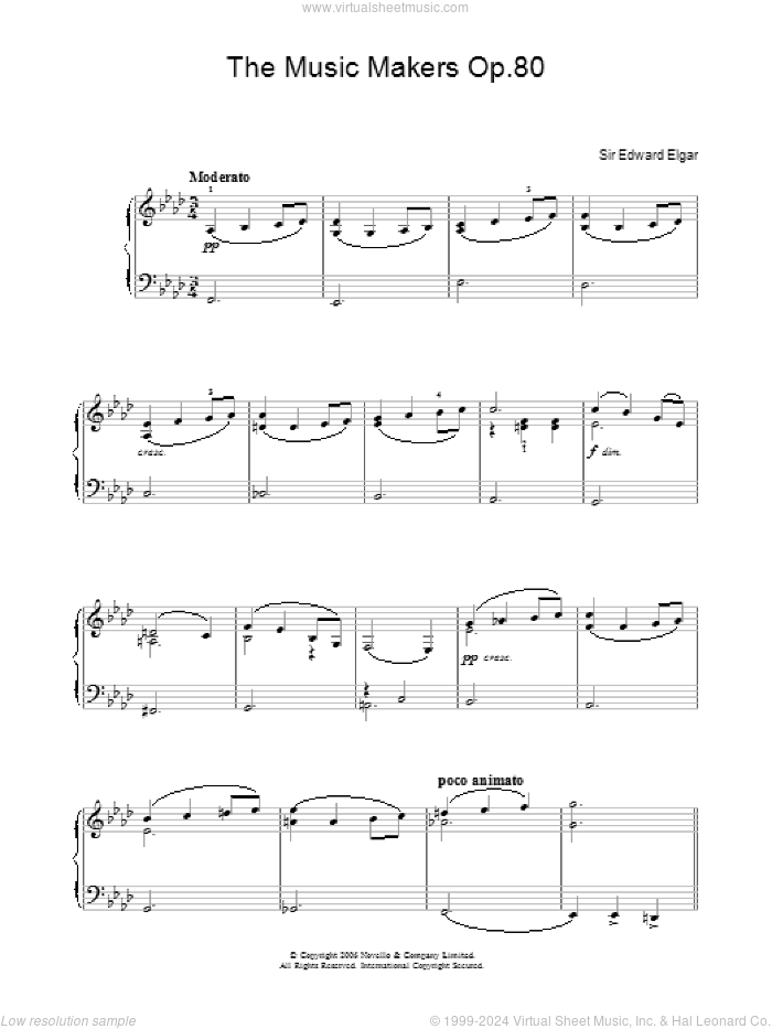 The Music Makers Op. 80, (easy) sheet music for piano solo by Edward Elgar, classical score, easy skill level