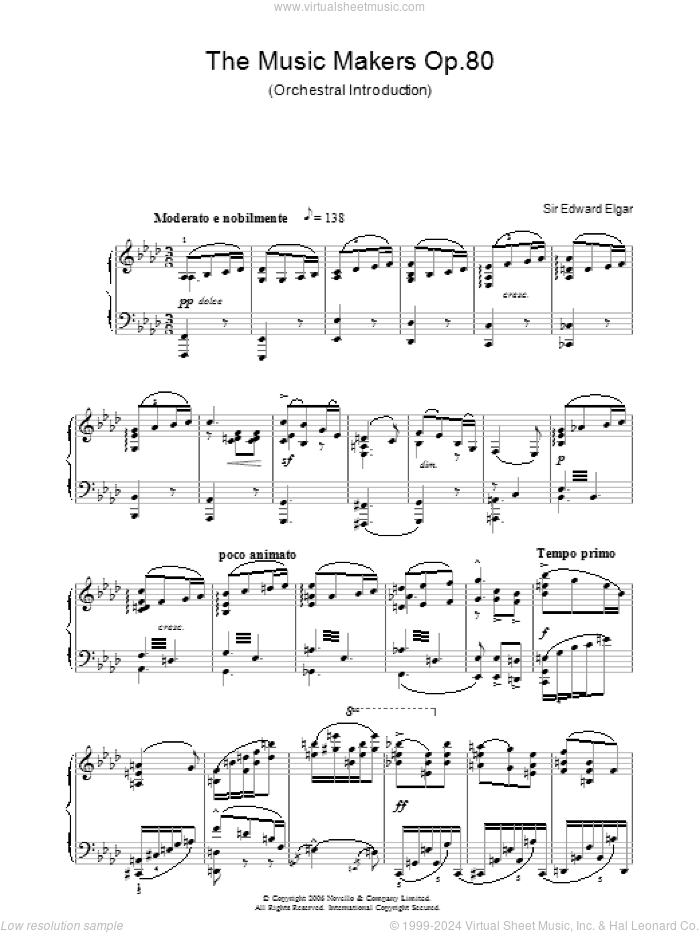 The Music Makers Op. 80, (intermediate) sheet music for piano solo by Edward Elgar, classical score, intermediate skill level