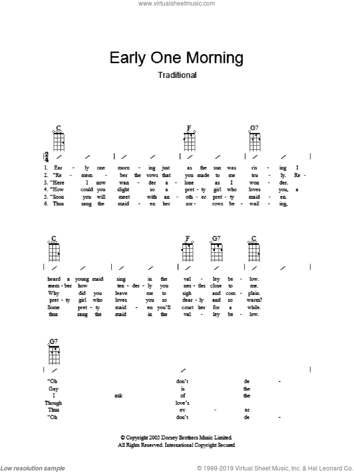 Early One Morning sheet music for guitar (chords), intermediate skill level