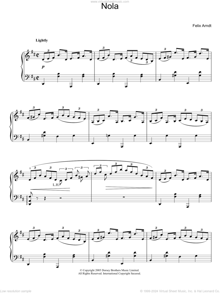 Nola sheet music for piano solo by Felix Arndt, intermediate skill level